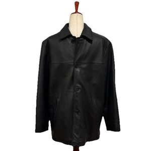 Brooks Sport Leather Jacket Button Up Men's Sz Small Wool Blend Lining Black